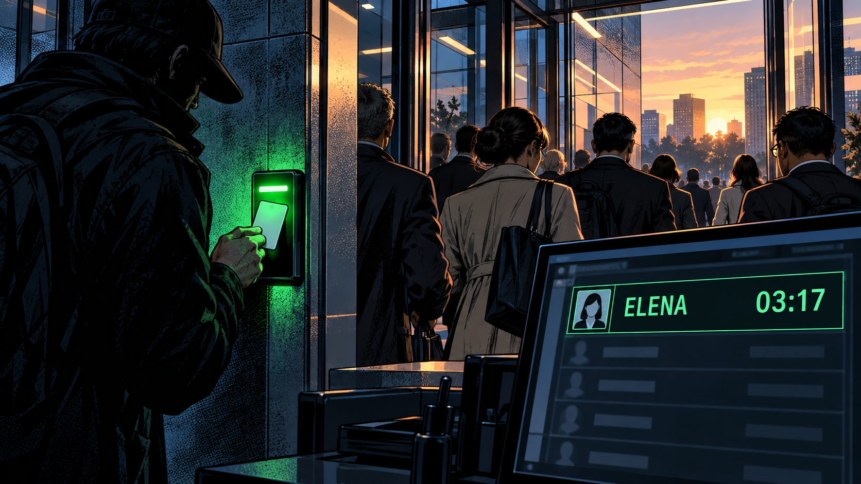 Illustration of an access badge being read and copied by a device held close on a tram