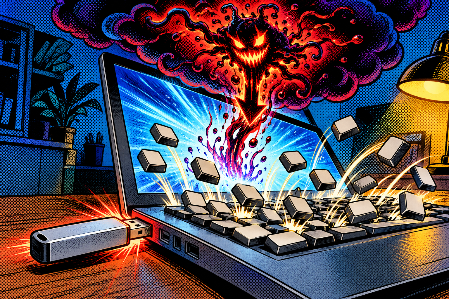 Comic: a plugged-in USB stick types furiously by itself and pulls malware down from the internet
